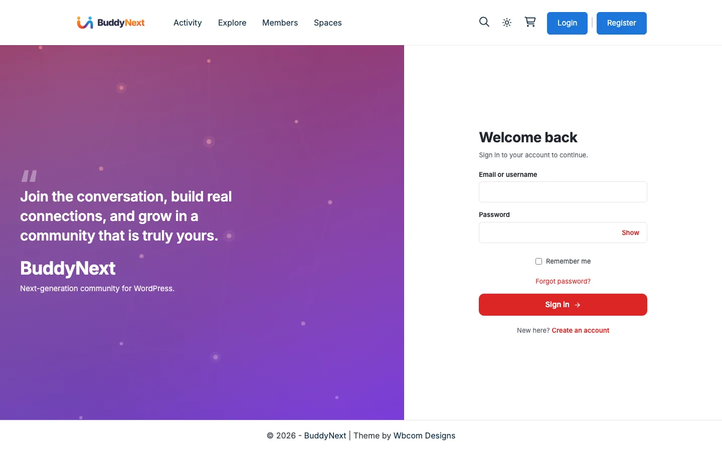 The front-end login UI driven by the auth and account REST routes documented on this page